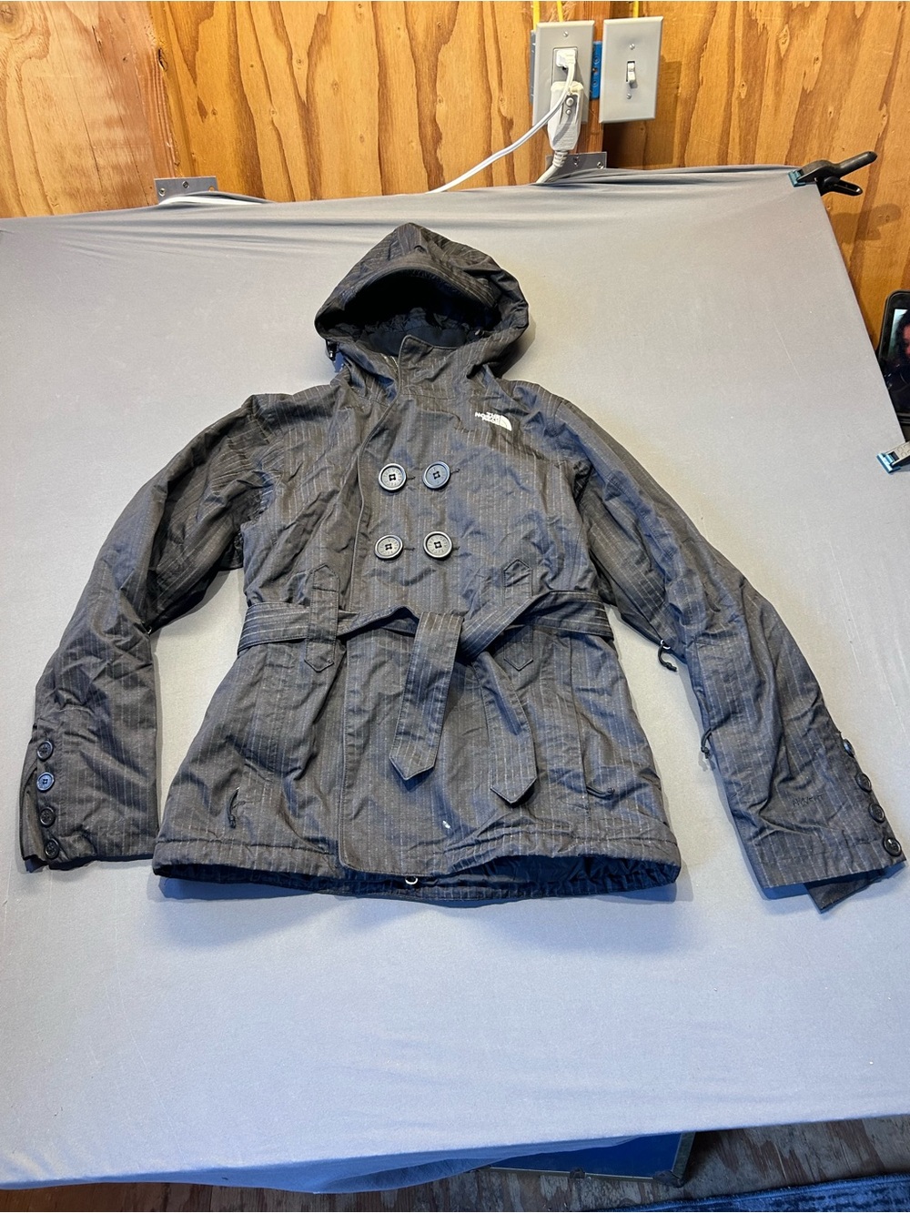 The North Face Women's Dark Gray Hooded Double-Breasted Pea Coat